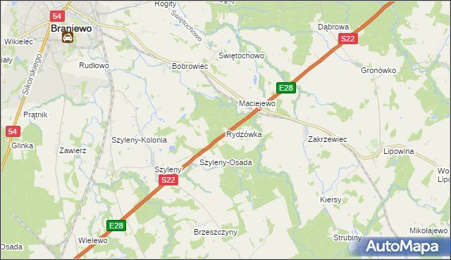 mapa Rydzówka gmina Braniewo, Rydzówka gmina Braniewo na mapie Targeo