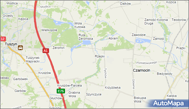 mapa Rzepki gmina Czarnocin, Rzepki gmina Czarnocin na mapie Targeo