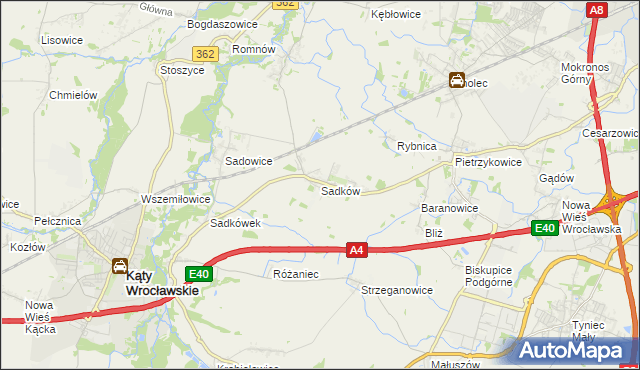 mapa Sadków gmina Kąty Wrocławskie, Sadków gmina Kąty Wrocławskie na mapie Targeo