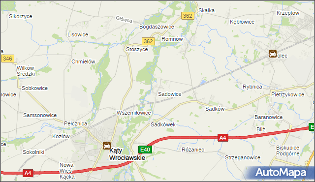 mapa Sadowice gmina Kąty Wrocławskie, Sadowice gmina Kąty Wrocławskie na mapie Targeo