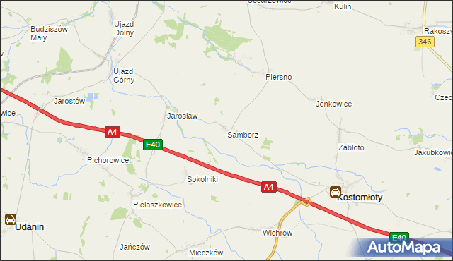 mapa Samborz gmina Kostomłoty, Samborz gmina Kostomłoty na mapie Targeo