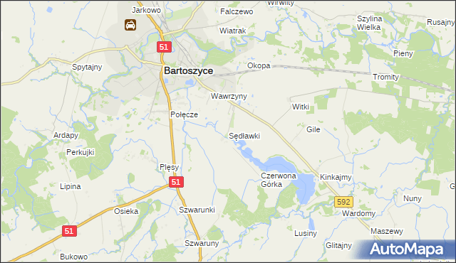 mapa Sędławki, Sędławki na mapie Targeo