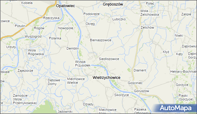 mapa Siedliszowice gmina Żabno, Siedliszowice gmina Żabno na mapie Targeo