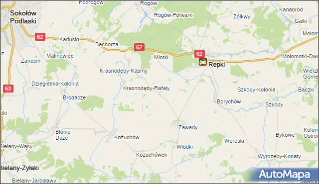 mapa Skorupki gmina Repki, Skorupki gmina Repki na mapie Targeo