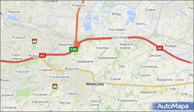 mapa Śledziejowice, Śledziejowice na mapie Targeo