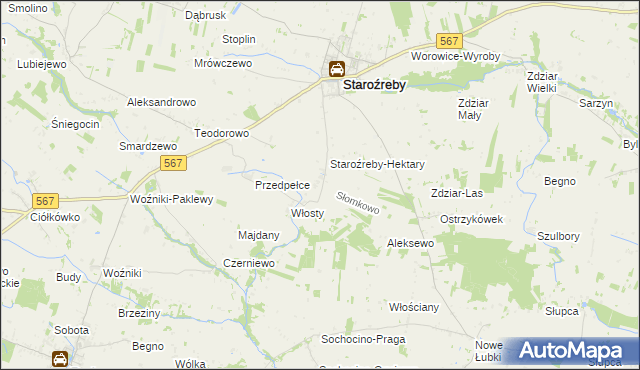 mapa Słomkowo gmina Staroźreby, Słomkowo gmina Staroźreby na mapie Targeo