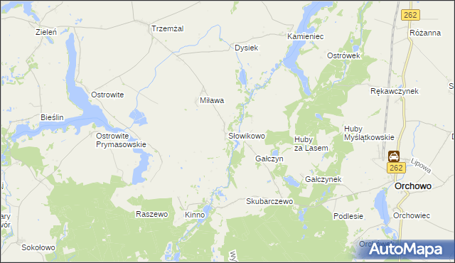 mapa Słowikowo gmina Orchowo, Słowikowo gmina Orchowo na mapie Targeo