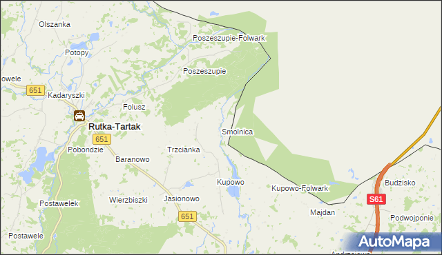 mapa Smolnica gmina Rutka-Tartak, Smolnica gmina Rutka-Tartak na mapie Targeo