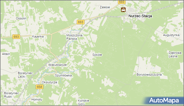 mapa Sokóle gmina Nurzec-Stacja, Sokóle gmina Nurzec-Stacja na mapie Targeo