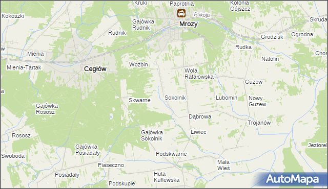 mapa Sokolnik gmina Mrozy, Sokolnik gmina Mrozy na mapie Targeo
