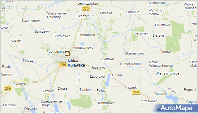 mapa Sokołowo gmina Izbica Kujawska, Sokołowo gmina Izbica Kujawska na mapie Targeo