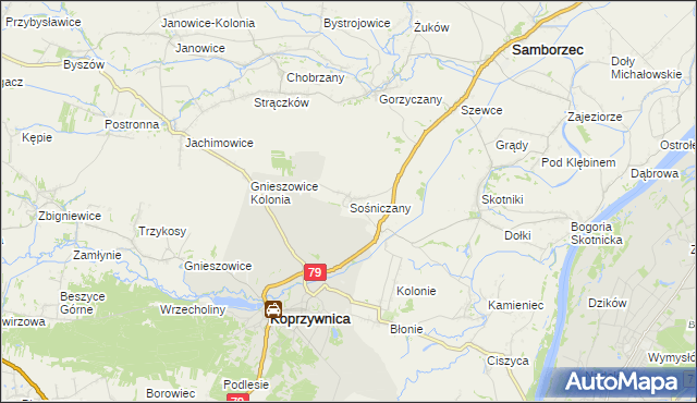 mapa Sośniczany, Sośniczany na mapie Targeo