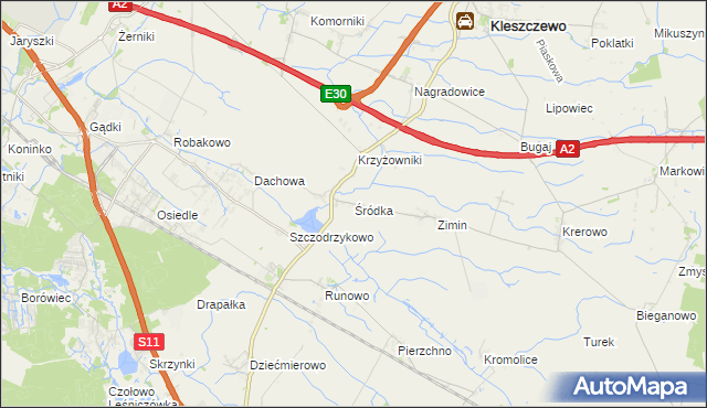 mapa Śródka gmina Kleszczewo, Śródka gmina Kleszczewo na mapie Targeo