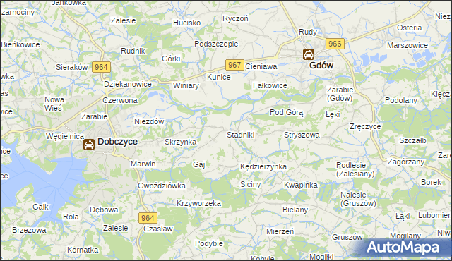 mapa Stadniki gmina Dobczyce, Stadniki gmina Dobczyce na mapie Targeo