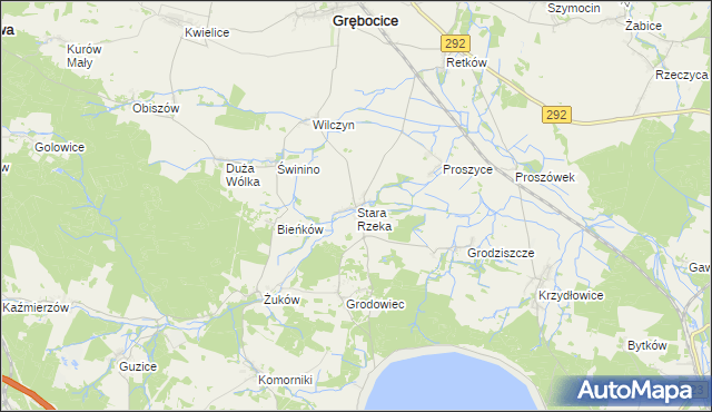 mapa Stara Rzeka gmina Grębocice, Stara Rzeka gmina Grębocice na mapie Targeo