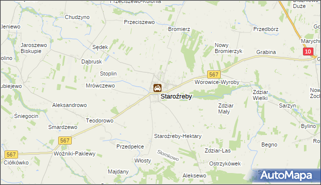 mapa Staroźreby, Staroźreby na mapie Targeo