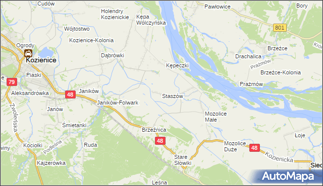 mapa Staszów gmina Kozienice, Staszów gmina Kozienice na mapie Targeo