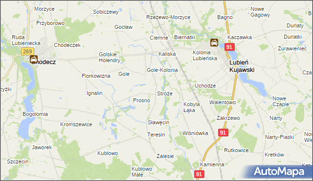 mapa Stróże gmina Lubień Kujawski, Stróże gmina Lubień Kujawski na mapie Targeo