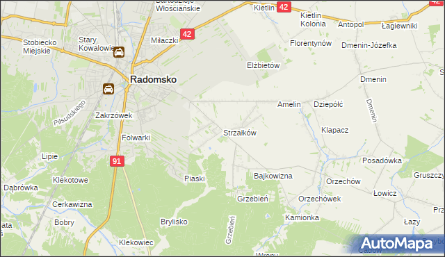 mapa Strzałków gmina Radomsko, Strzałków gmina Radomsko na mapie Targeo