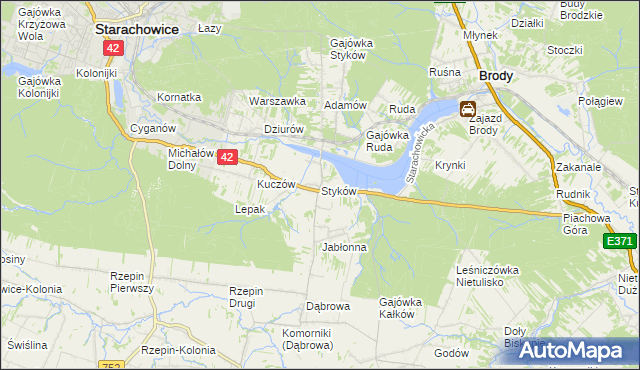 mapa Styków gmina Brody, Styków gmina Brody na mapie Targeo