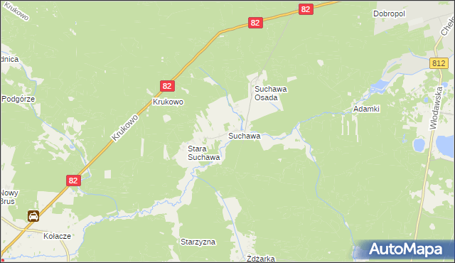 mapa Suchawa gmina Wyryki, Suchawa gmina Wyryki na mapie Targeo