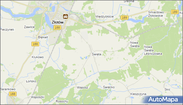 mapa Święta gmina Złotów, Święta gmina Złotów na mapie Targeo
