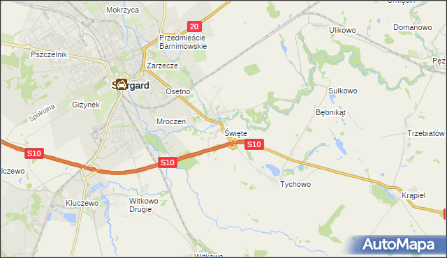 mapa Święte gmina Stargard, Święte gmina Stargard na mapie Targeo