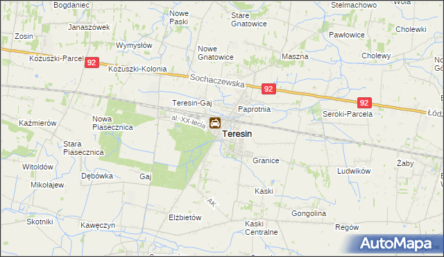 mapa Teresin powiat sochaczewski, Teresin powiat sochaczewski na mapie Targeo