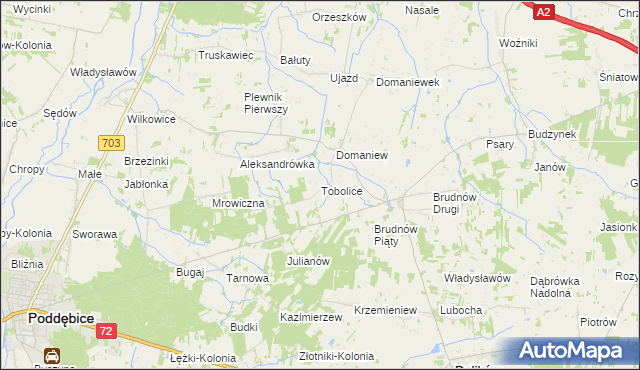 mapa Tobolice gmina Dalików, Tobolice gmina Dalików na mapie Targeo