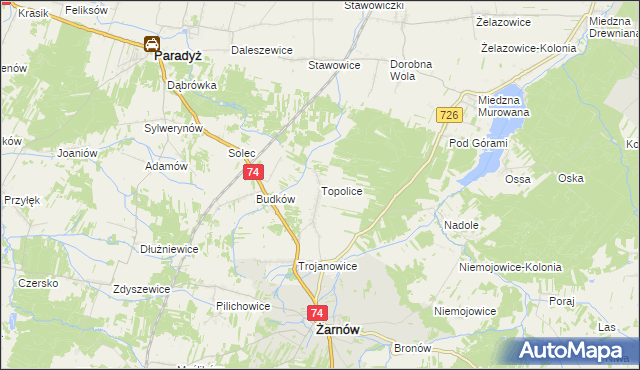 mapa Topolice gmina Żarnów, Topolice gmina Żarnów na mapie Targeo