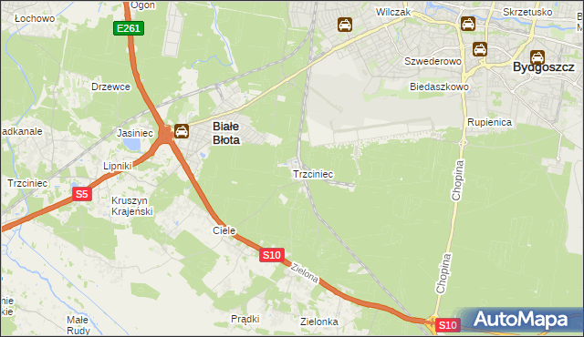 mapa Trzciniec gmina Białe Błota, Trzciniec gmina Białe Błota na mapie Targeo