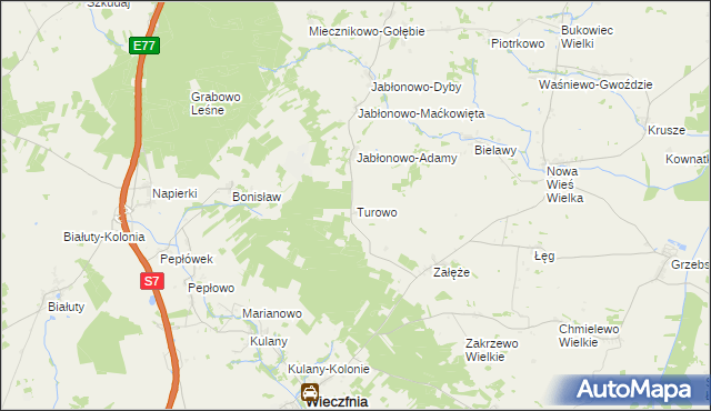 mapa Turowo gmina Wieczfnia Kościelna, Turowo gmina Wieczfnia Kościelna na mapie Targeo