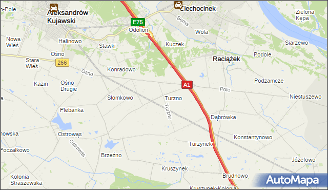 mapa Turzno gmina Raciążek, Turzno gmina Raciążek na mapie Targeo