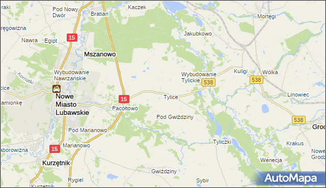 mapa Tylice gmina Nowe Miasto Lubawskie, Tylice gmina Nowe Miasto Lubawskie na mapie Targeo