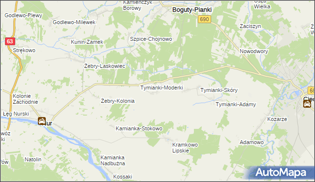 mapa Tymianki-Okunie, Tymianki-Okunie na mapie Targeo