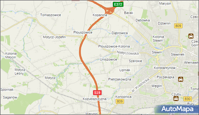 mapa Uniszowice, Uniszowice na mapie Targeo