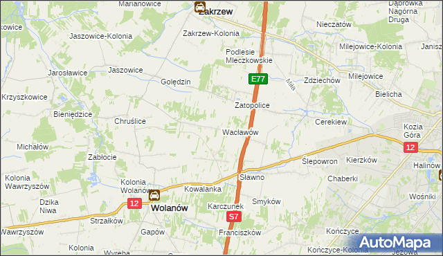 mapa Wacławów gmina Wolanów, Wacławów gmina Wolanów na mapie Targeo