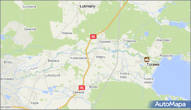 mapa Węgry gmina Turawa, Węgry gmina Turawa na mapie Targeo