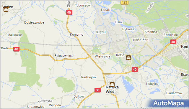 mapa Większyce, Większyce na mapie Targeo