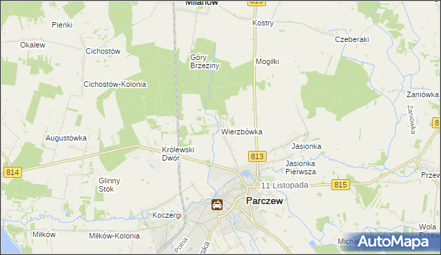 mapa Wierzbówka gmina Parczew, Wierzbówka gmina Parczew na mapie Targeo