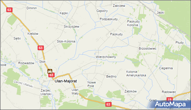 mapa Wierzchowiny gmina Ulan-Majorat, Wierzchowiny gmina Ulan-Majorat na mapie Targeo