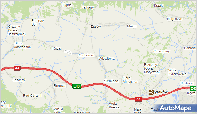 mapa Wiewiórka gmina Żyraków, Wiewiórka gmina Żyraków na mapie Targeo