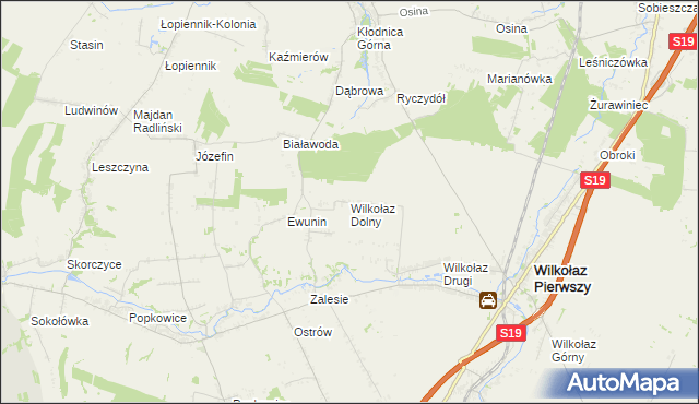 mapa Wilkołaz Dolny, Wilkołaz Dolny na mapie Targeo