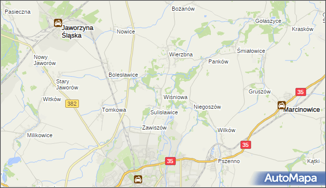 mapa Wiśniowa gmina Świdnica, Wiśniowa gmina Świdnica na mapie Targeo