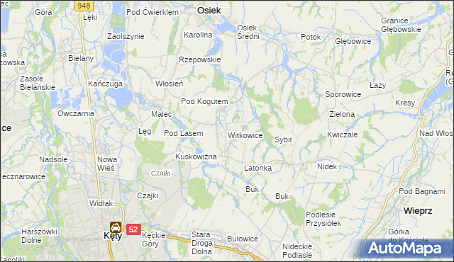 mapa Witkowice gmina Kęty, Witkowice gmina Kęty na mapie Targeo