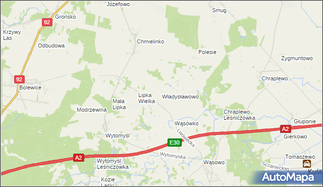 mapa Władysławowo gmina Lwówek, Władysławowo gmina Lwówek na mapie Targeo