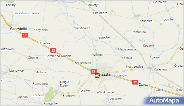 mapa Wójcice gmina Błaszki, Wójcice gmina Błaszki na mapie Targeo