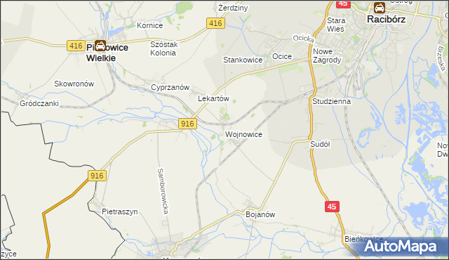 mapa Wojnowice gmina Krzanowice, Wojnowice gmina Krzanowice na mapie Targeo