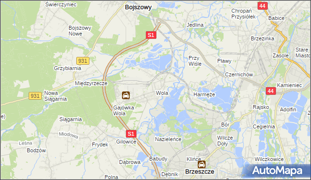 mapa Wola gmina Miedźna, Wola gmina Miedźna na mapie Targeo