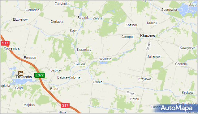 mapa Wylezin gmina Kłoczew, Wylezin gmina Kłoczew na mapie Targeo